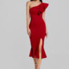 Sexy Party Dress Black Birthday Dress One Shoulder Ruffles Split Stretchy Cocktail Dress - Image 6