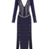 Sexy Party Dress Long Sleeve Plunging Chain Fringe Buttons Split Maxi Dress - Image 6