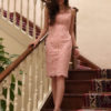 Sexy Party Dress Pink Bodycon Dress Straps Pearls Shaping Midi Dress