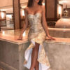 Sexy Party Dress White Mermaid Dress Strapless Embroidered High Low Evening Dress - Image 5