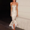 Sexy Party Dress White Mermaid Dress Strapless Embroidered High Low Evening Dress