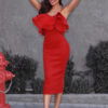 Sexy Party Dress Women Bodycon Dress Ruffles Split Semi Formal Dress