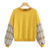 Shoulder Plaid Pullover Sweatshirt Autumn Modern Lady Women Sweatshirts - Image 5