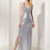 Sequin 2 Piece Sheath Split V Neck Flower Ankle Length Party Mother Dress - Image 5