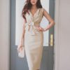 Split Bodycon Dress Apricot Sash Dress