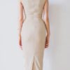 Split Bodycon Dress Apricot Sash Dress - Image 3