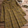 Stand Collar Long Sleeve Plaid Shirt Dress