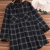 Stand Collar Long Sleeve Plaid Shirt Dress - Image 3