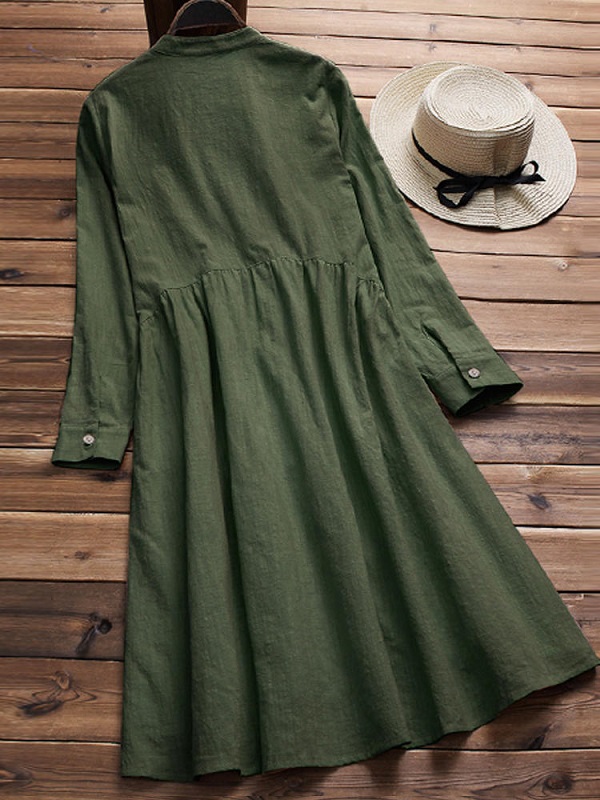 Stand collar pleated long sleeve dress - Image 2