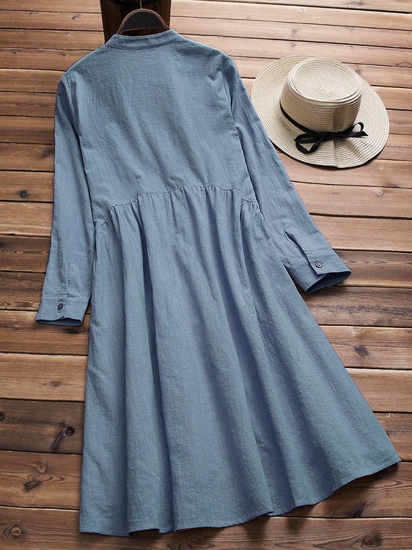 Stand collar pleated long sleeve dress - Image 4