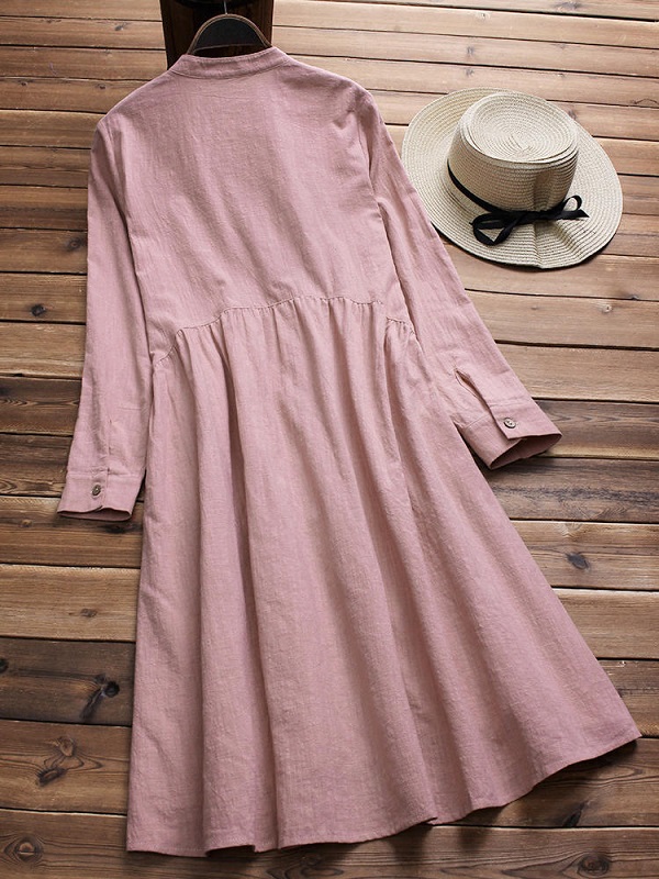 Stand collar pleated long sleeve dress - Image 6