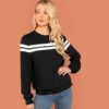 Striped Colorblock Tunic Pullover Women Autumn Highstreet Minimalist Sweatshirt
