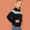 Striped Colorblock Tunic Pullover Women Autumn Highstreet Minimalist Sweatshirt - Image 3