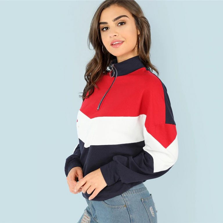 Sweatshirt Athleisure Stand Collar Raglan Sleeve Sweatshirt Women Autumn Pullovers - Image 17
