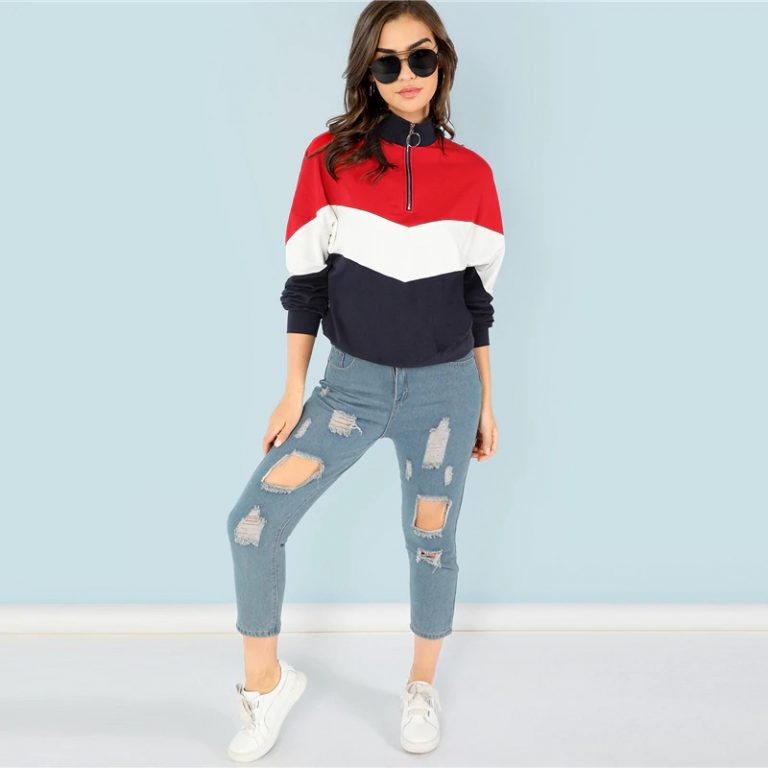 Sweatshirt Athleisure Stand Collar Raglan Sleeve Sweatshirt Women Autumn Pullovers - Image 21