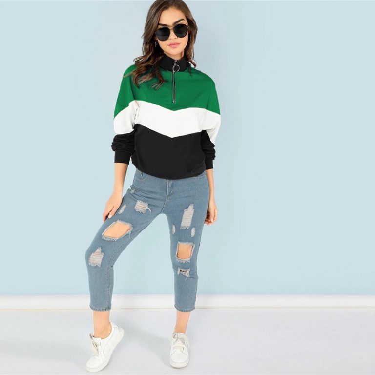 Sweatshirt Athleisure Stand Collar Raglan Sleeve Sweatshirt Women Autumn Pullovers - Image 25