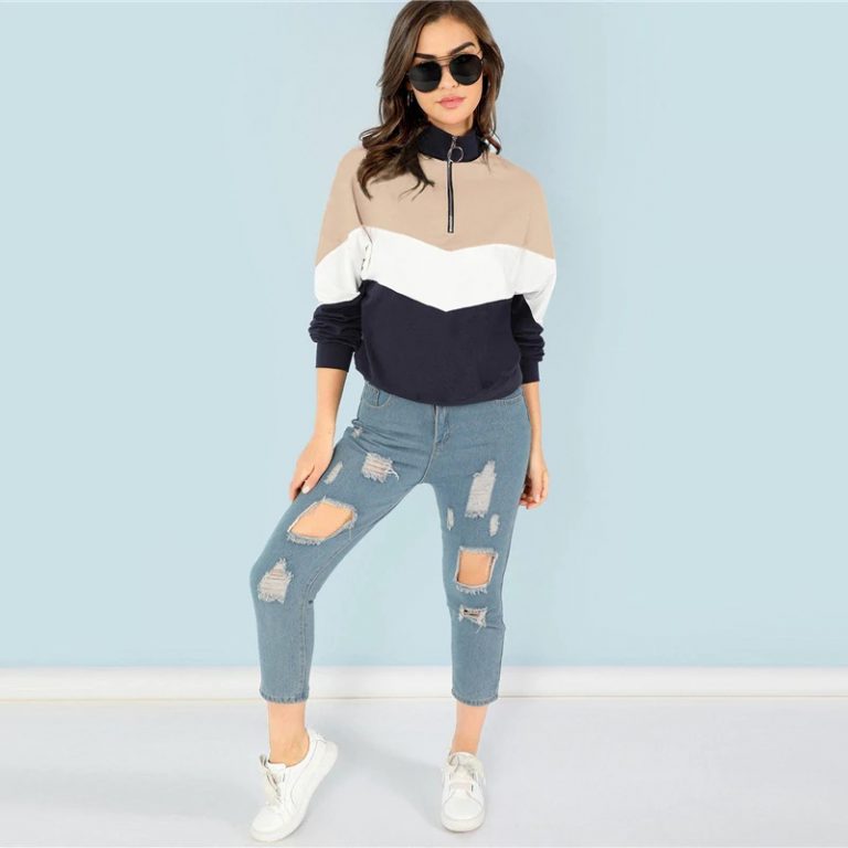 Sweatshirt Athleisure Stand Collar Raglan Sleeve Sweatshirt Women Autumn Pullovers - Image 15