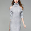 Turtleneck Sweater Dress Cold Shoulder Women Light Tan Long Sleeve Slim Fit Jumper Dress - Image 5
