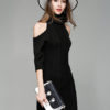 Turtleneck Sweater Dress Cold Shoulder Women Light Tan Long Sleeve Slim Fit Jumper Dress - Image 6