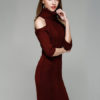Turtleneck Sweater Dress Cold Shoulder Women Light Tan Long Sleeve Slim Fit Jumper Dress - Image 7