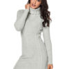 Turtleneck Sweater Dress Women Cable Knit Grey Long Sleeve Knitted Dress