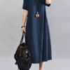 O-Neck Short Sleeve Cotton Linen Maxi Dress