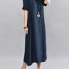 O-Neck Short Sleeve Cotton Linen Maxi Dress - Image 2