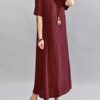 O-Neck Short Sleeve Cotton Linen Maxi Dress - Image 4