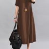 O-Neck Short Sleeve Cotton Linen Maxi Dress - Image 7