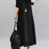 O-Neck Short Sleeve Cotton Linen Maxi Dress - Image 9