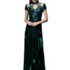Velvet Evening Dress Illusion Sequin Mother's Dress Dark Green Stand Collar Short Sleeve A Line Floor Length Wedding Guest Dresses