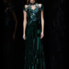 Velvet Evening Dress Illusion Sequin Mother's Dress Dark Green Stand Collar Short Sleeve A Line Floor Length Wedding Guest Dresses - Image 2