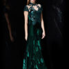 Velvet Evening Dress Illusion Sequin Mother's Dress Dark Green Stand Collar Short Sleeve A Line Floor Length Wedding Guest Dresses - Image 5