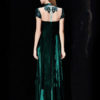 Velvet Evening Dress Illusion Sequin Mother's Dress Dark Green Stand Collar Short Sleeve A Line Floor Length Wedding Guest Dresses - Image 4
