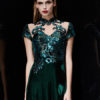 Velvet Evening Dress Illusion Sequin Mother's Dress Dark Green Stand Collar Short Sleeve A Line Floor Length Wedding Guest Dresses - Image 3