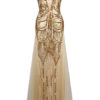 Vintage Prom Dresses Gold Sequin Strapless 1920s Flapper Dress Maxi Evening Dress - Image 3