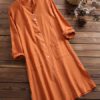 Retro Women Casual Cotton Solid Color Dress - Image 11
