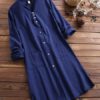 Vintage Women Cotton Long Sleeve Button Dress - Image 3