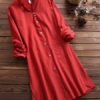 Vintage Women Cotton Long Sleeve Button Dress - Image 5