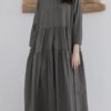 Vintage Women Loose Long Sleeve Flip Button Collar A Line Fold Dress - Image 3