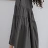 Vintage Women Loose Long Sleeve Flip Button Collar A Line Fold Dress - Image 4