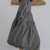 Vintage Women Loose Long Sleeve Flip Button Collar A Line Fold Dress - Image 5