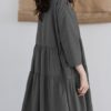 Vintage Women Loose Long Sleeve Flip Button Collar A Line Fold Dress - Image 6
