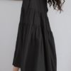 Vintage Women Loose Long Sleeve Flip Button Collar A Line Fold Dress - Image 10