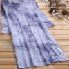 Vintage Women Print Button Half Sleeve Turn Down Collar Shirt Dress