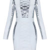 White Bodycon Dress Long Sleeve Party Dress Sequins Two Tone Shaping Mini Dress - Image 2