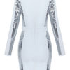 White Bodycon Dress Long Sleeve Party Dress Sequins Two Tone Shaping Mini Dress - Image 3