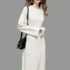 White Knit Dress Women Sweater Dress Round Neck Long Sleeve Lace Up Long Dress - Image 3