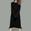 White Knit Dress Women Sweater Dress Round Neck Long Sleeve Lace Up Long Dress - Image 4
