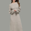White Knit Dress Women Sweater Dress Round Neck Long Sleeve Lace Up Long Dress - Image 5